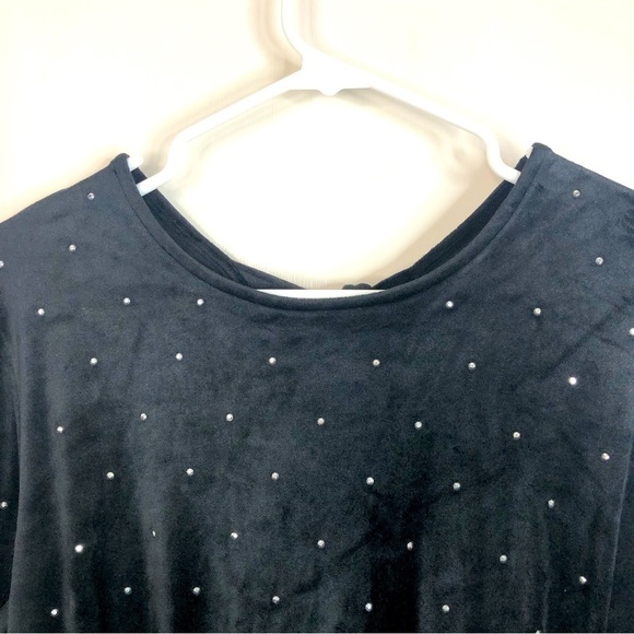 Loft black velvet long sleeve rhinestone bead dress tie at back neck size large - Picture 2 of 11